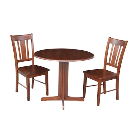 International Concepts Round 36 in Dual Drop Leaf Table with 2 San Remo Chairs, Espresso, 36 W, 36 L, 30 in H, Wood K581-36RP-C-10P